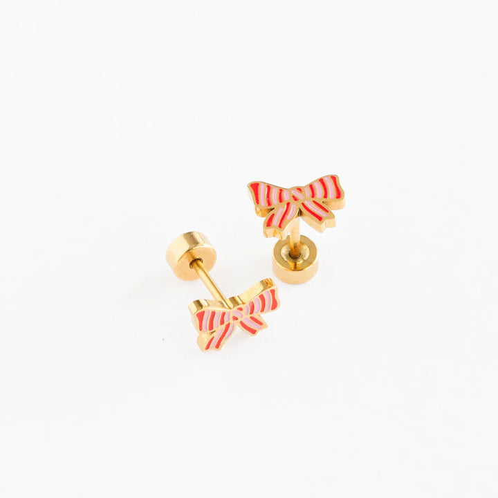 Hypoallergenic Gold & Enamel Striped Bow Earrings