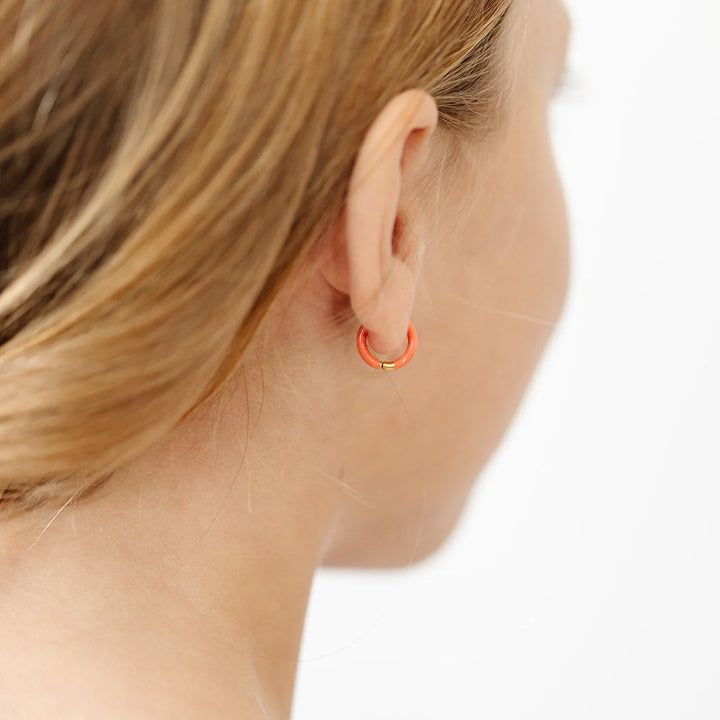 Hypoallergenic Gold and Tangerine Enamel Hoops