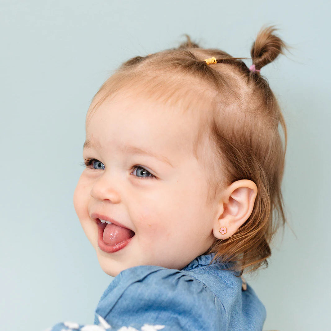 Hypoallergenic Gold Petite Pink Flower Earring