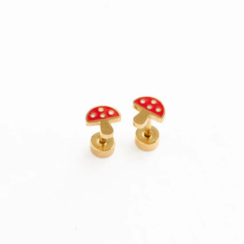 Hypoallergenic Gold and Enamel Mushroom Earrings