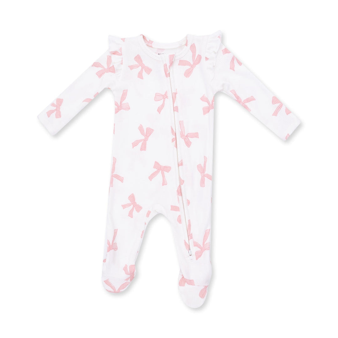 Ruffle Sleeve Zipper Footie - Pretty Bows