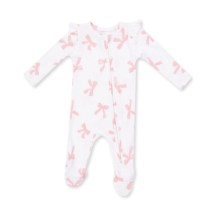Ruffle Sleeve Zipper Footie - Pretty Bows