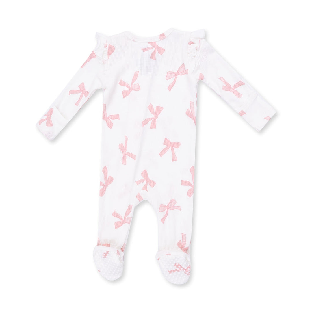 Ruffle Sleeve Zipper Footie - Pretty Bows