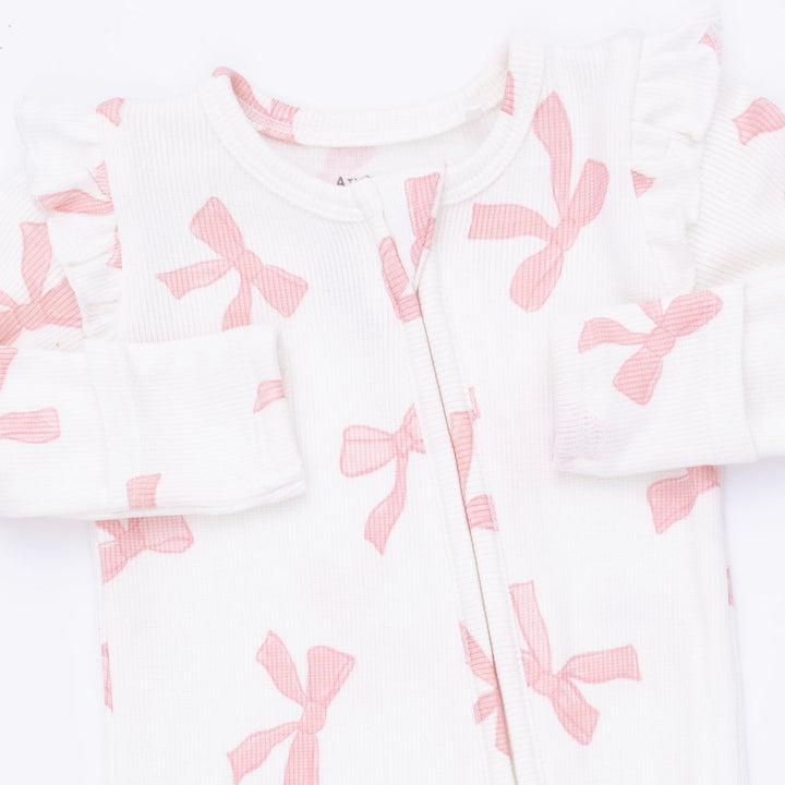 Ruffle Sleeve Zipper Footie - Pretty Bows