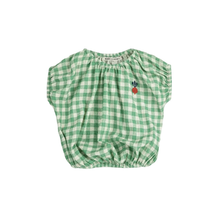 Green Pixel Sugar Beet Vichy Woven Blouse