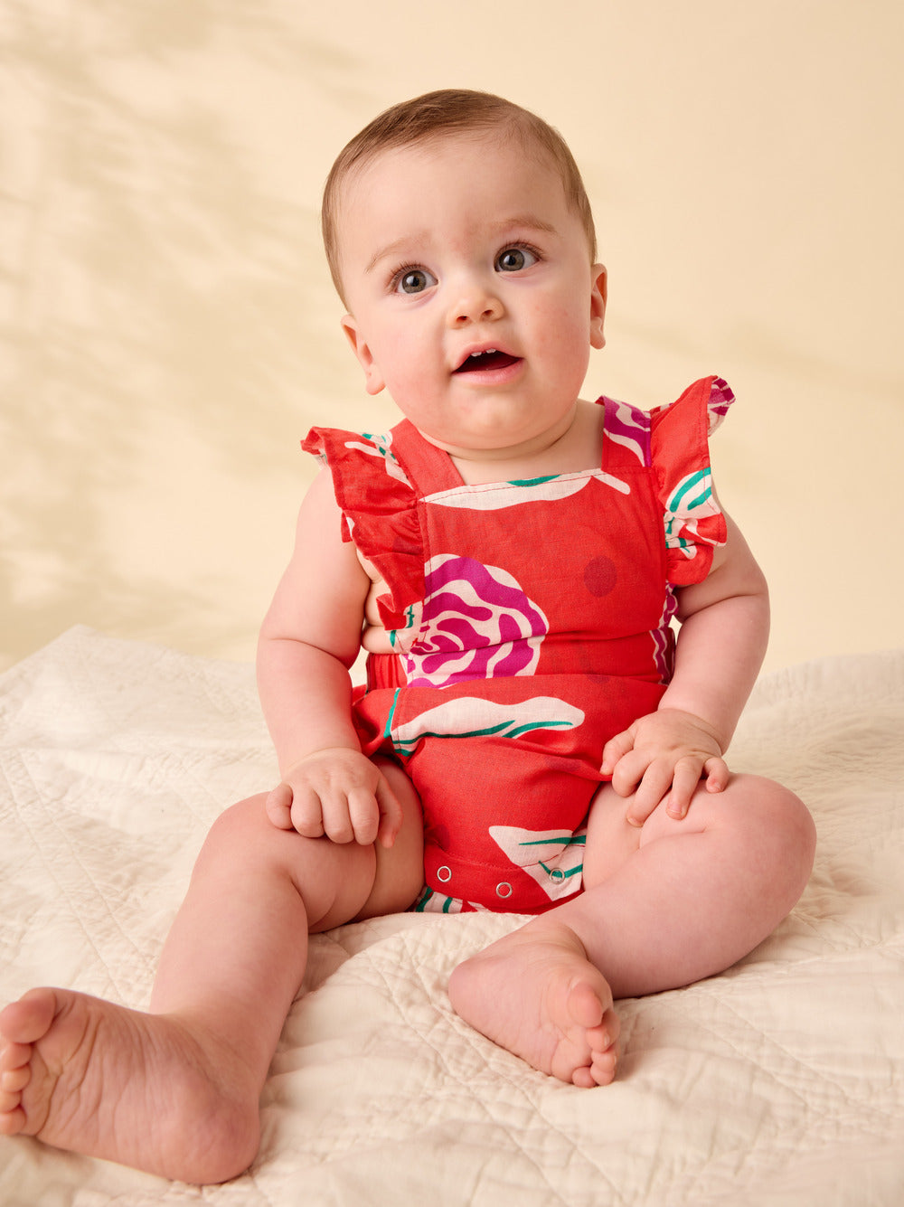 Flamenco Carnation Ruffle Bubble Baby Romper