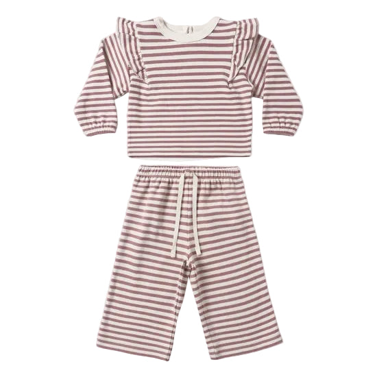 Ruffle Cozy Set - Mulberry Stripe