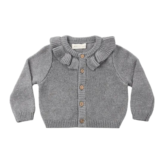 Ruffle Collar Cardigan - Heathered Slate