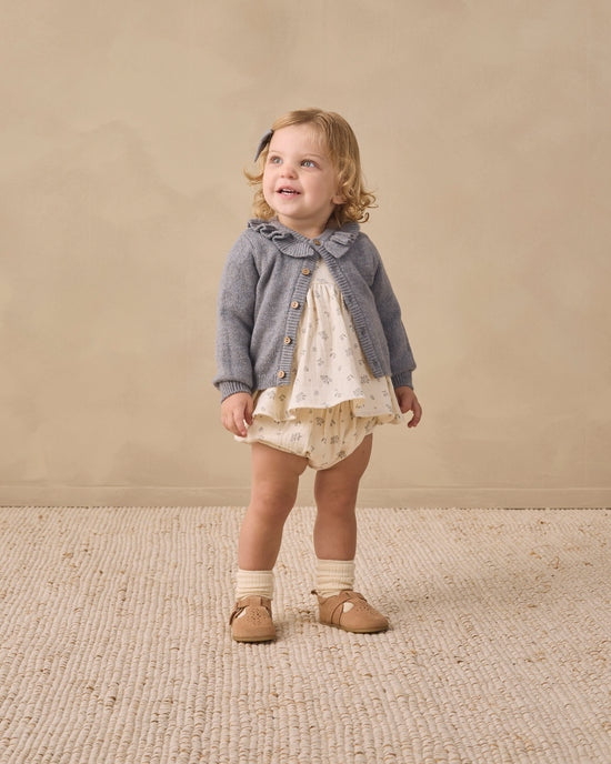 Ruffle Collar Cardigan - Heathered Slate