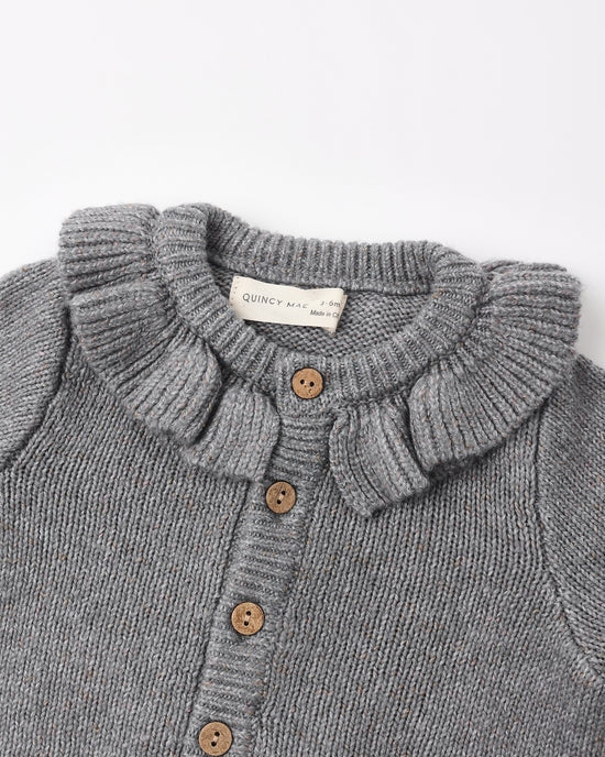 Ruffle Collar Cardigan - Heathered Slate