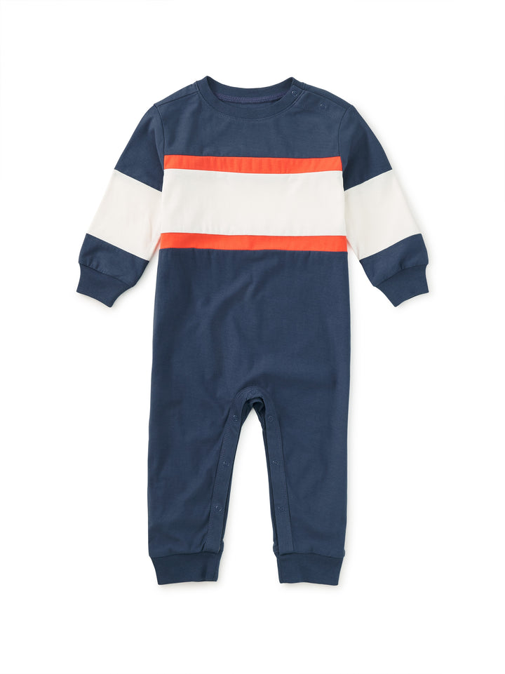 Naval Blue Colorblock Rugby Romper