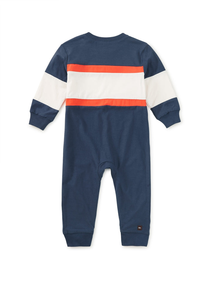 Naval Blue Colorblock Rugby Romper