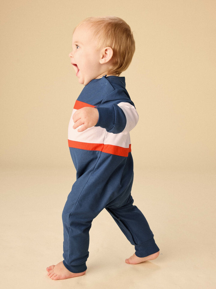 Naval Blue Colorblock Rugby Romper