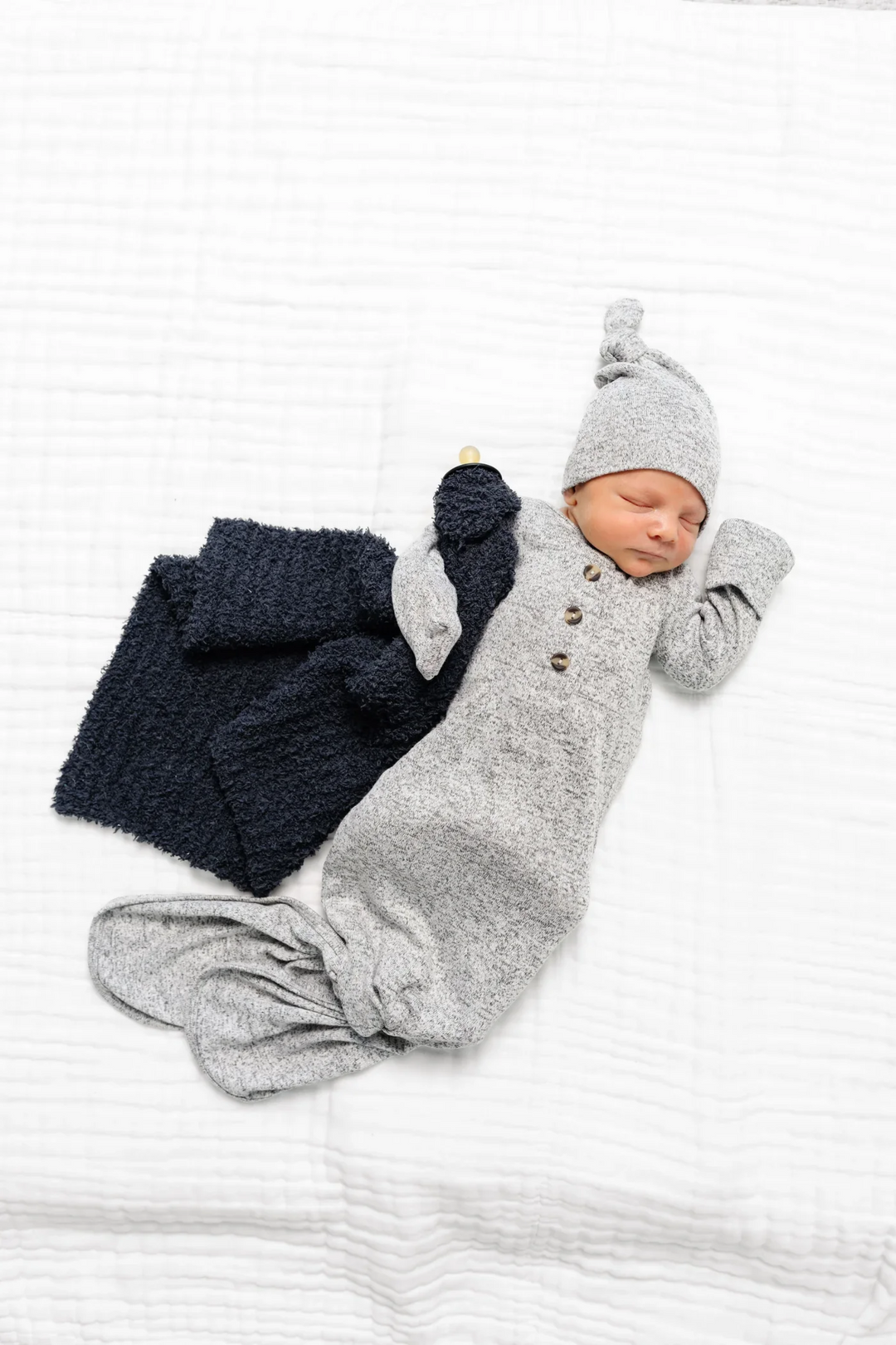 Sam Plush Grey Knit Knotted Gown nb-3 months
