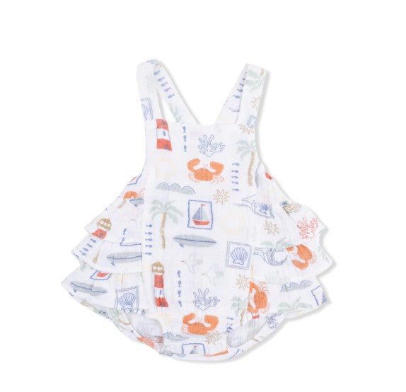 White Club Mediterranean Ruffle Sunsuit