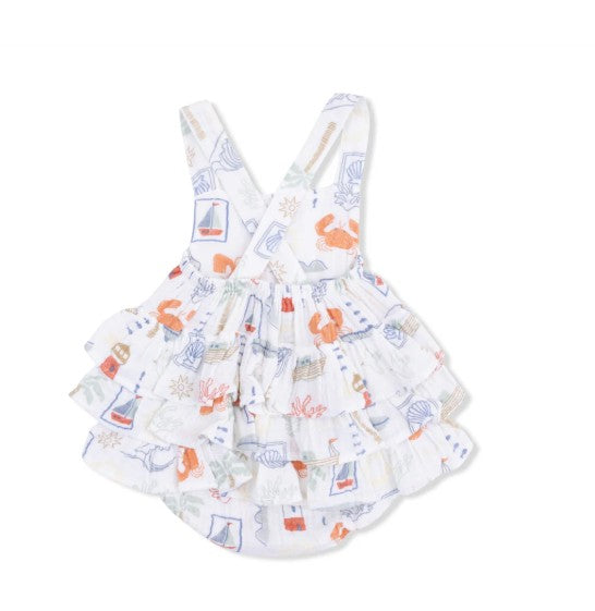 White Club Mediterranean Ruffle Sunsuit