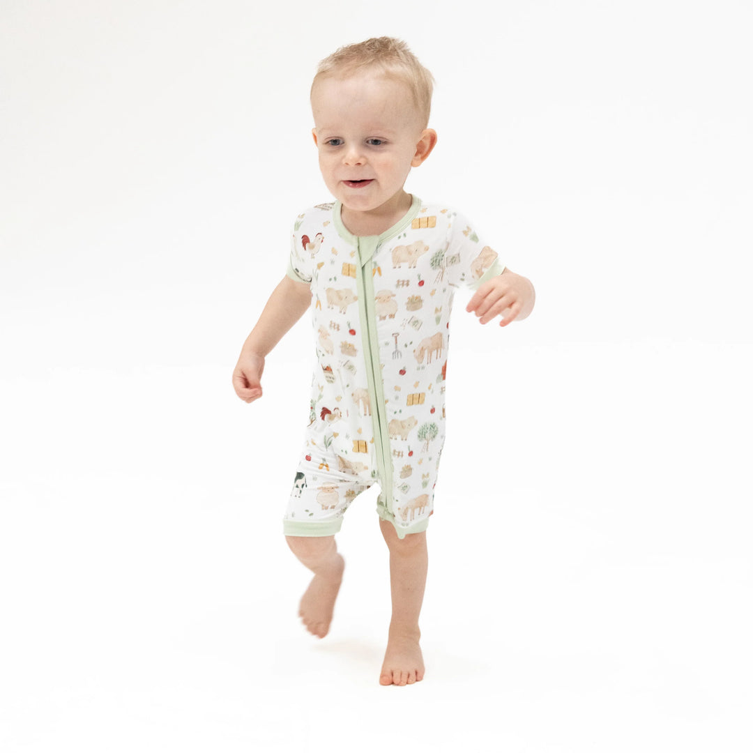 Cute Farm Animals S/S 2 Way Zipper Romper