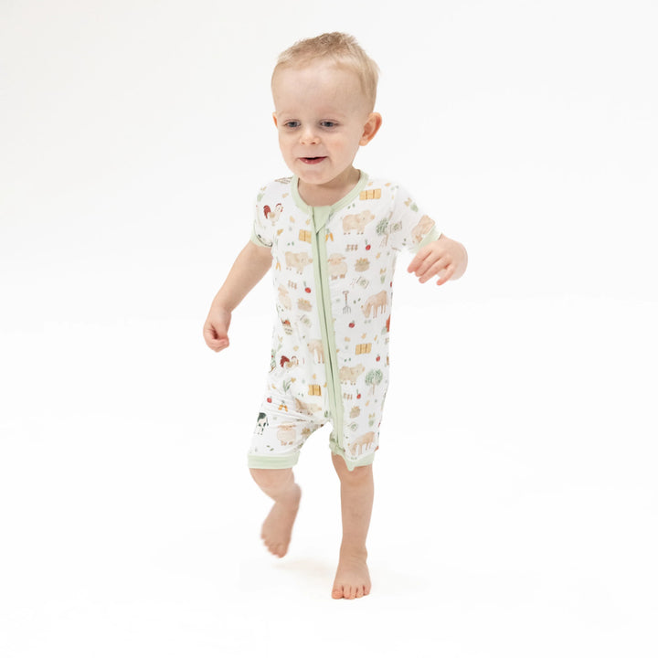 Cute Farm Animals S/S 2 Way Zipper Romper