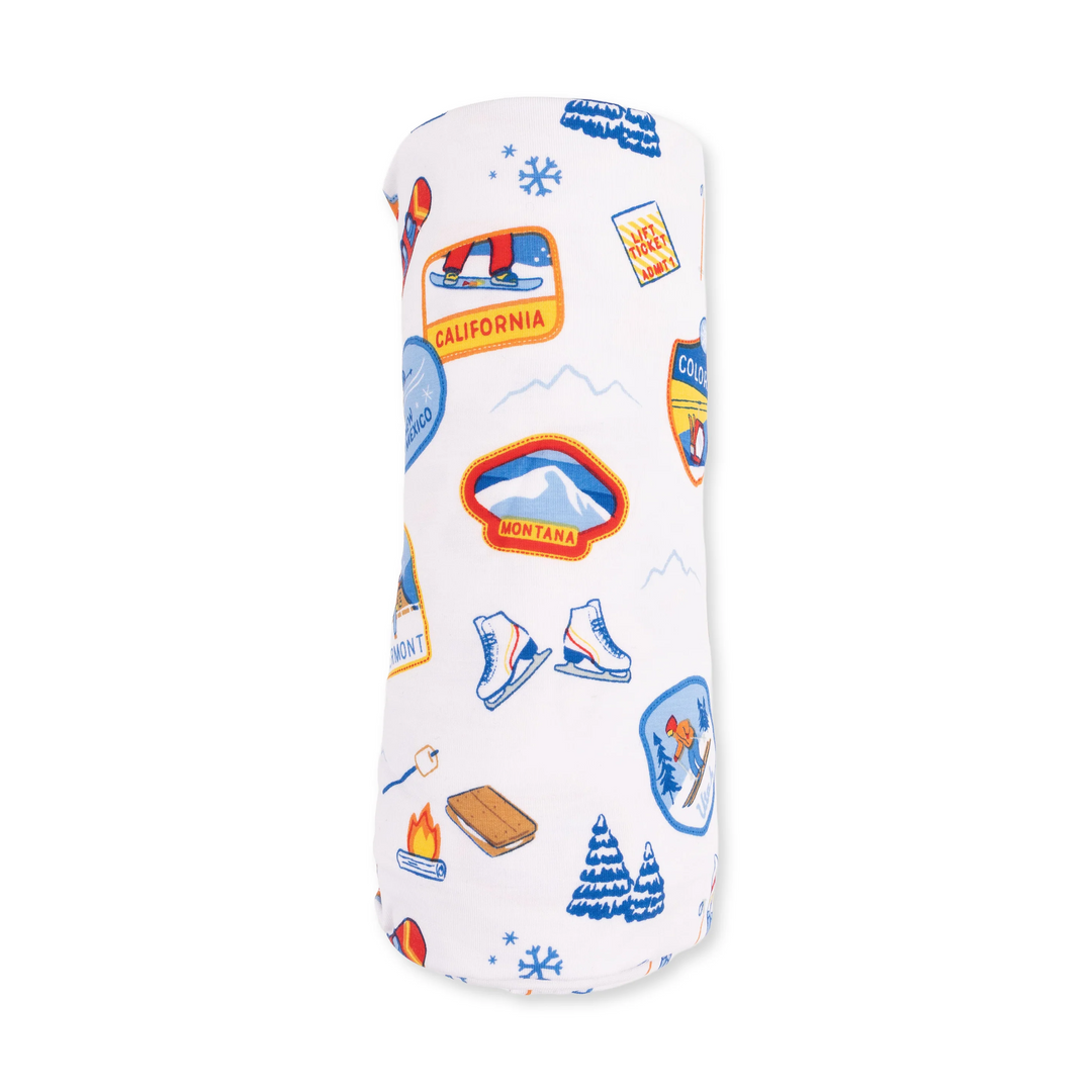 Swaddle Blanket - Vintage Ski Patches