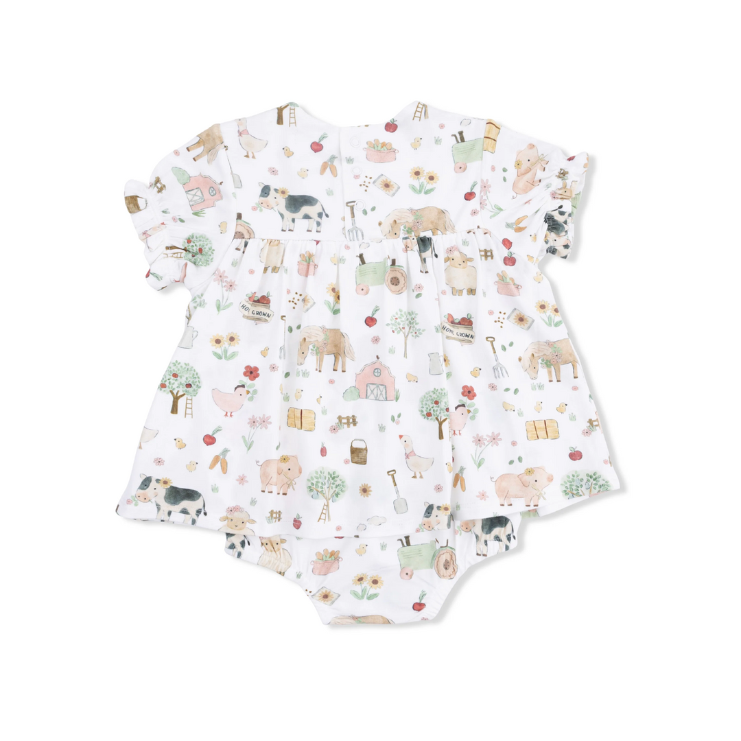 Skirted Bubble Romper - Pink Cute Farm Animals