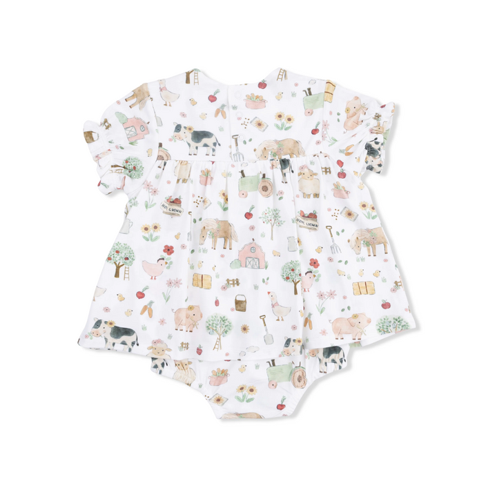 Skirted Bubble Romper - Pink Cute Farm Animals