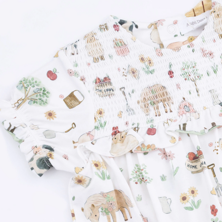 Skirted Bubble Romper - Pink Cute Farm Animals