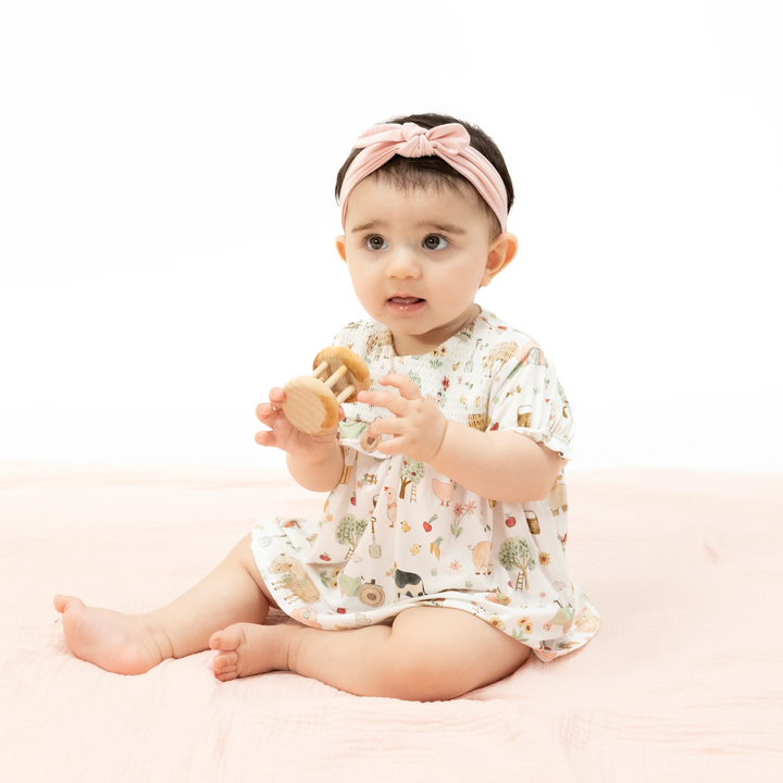 Skirted Bubble Romper - Pink Cute Farm Animals