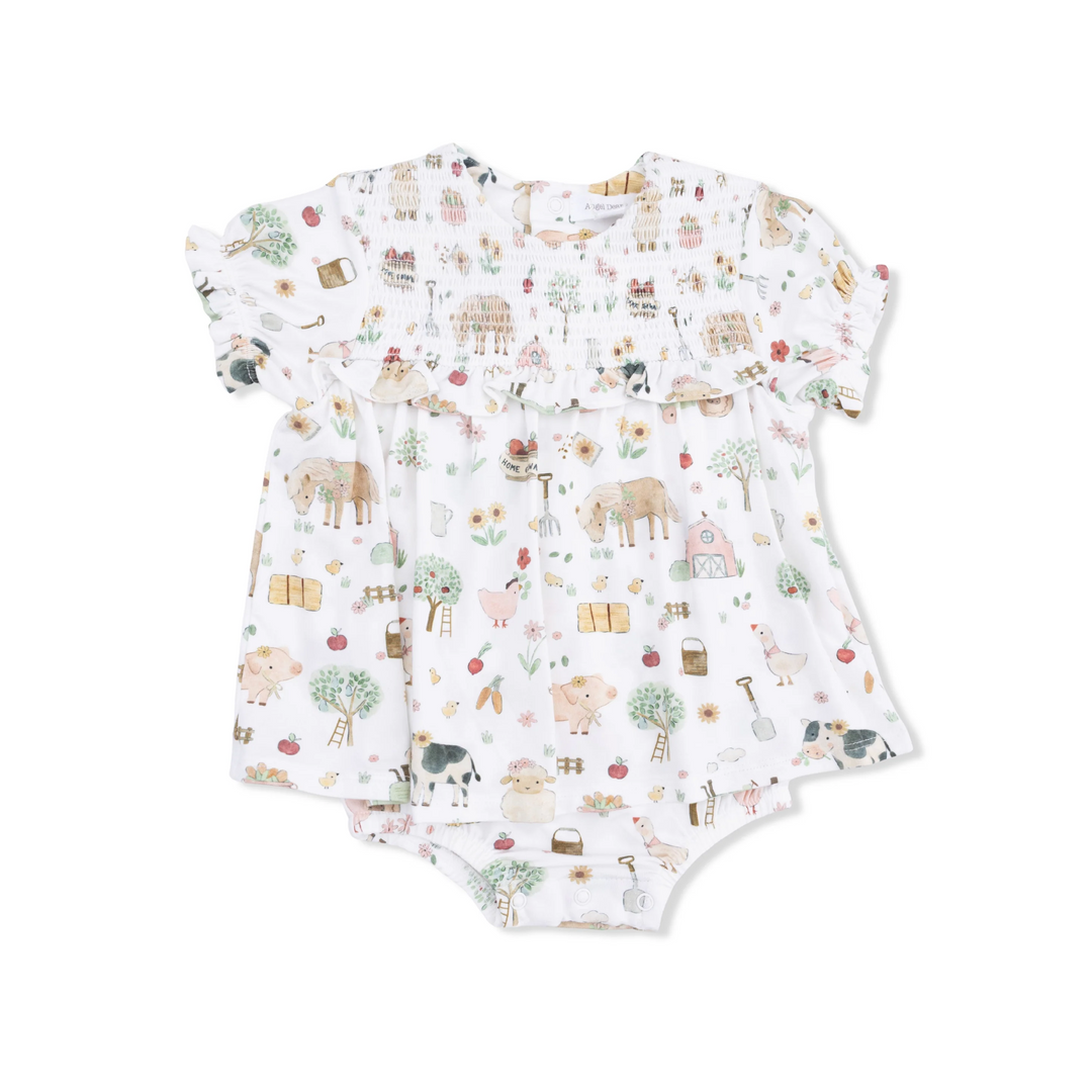 Skirted Bubble Romper - Pink Cute Farm Animals