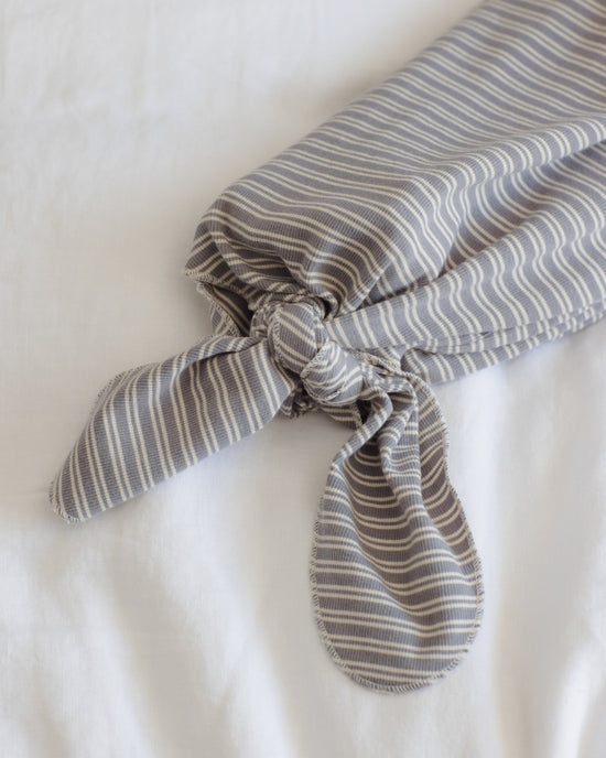 Knotted Gown + Hat - Slate Microstripe