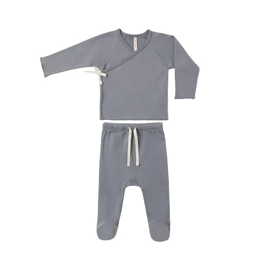 Wrap Top + Footed Pant Set - Slate