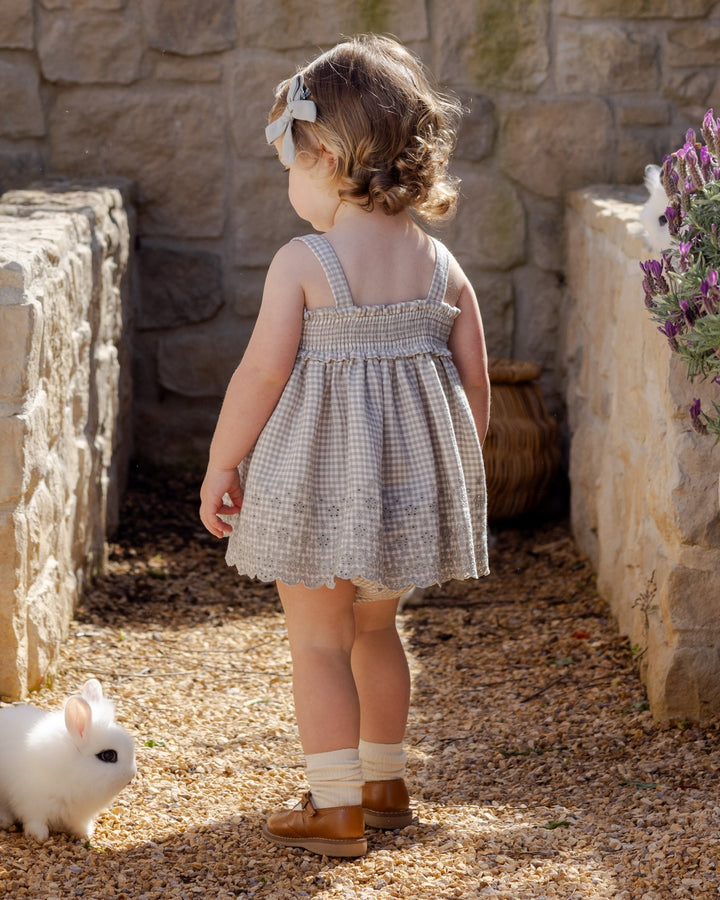 Sage Gingham Mae Smocked Top + Bloomer Set