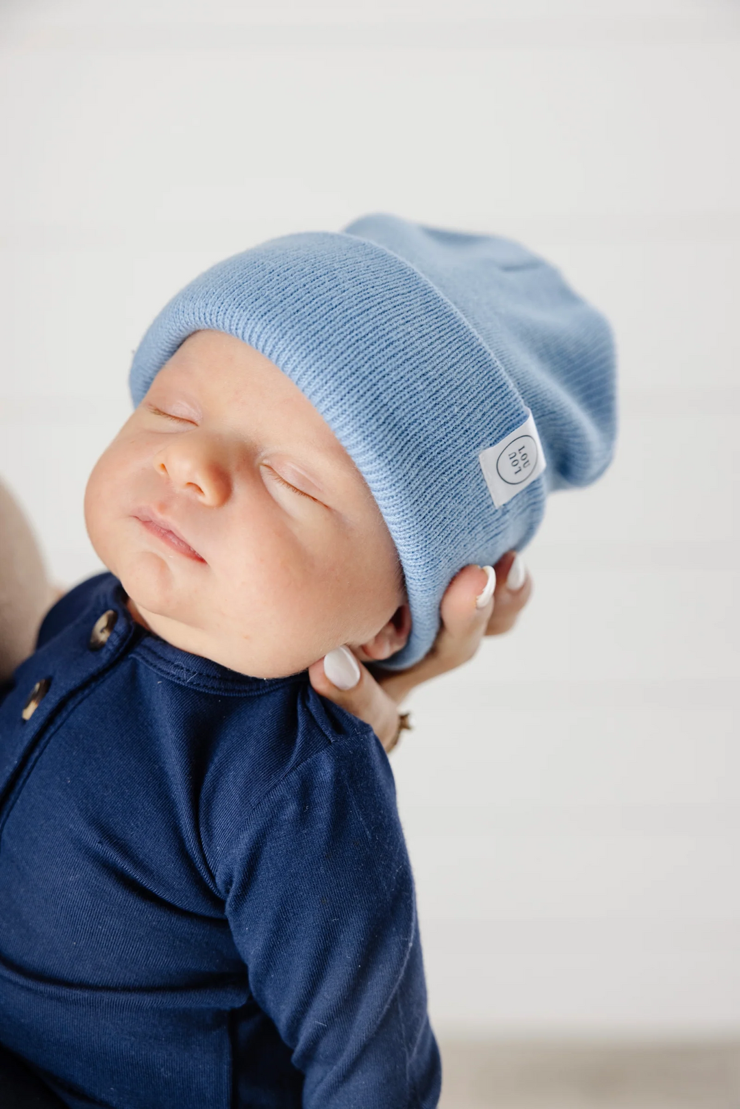 Steel Blue Beanie - No Pom (0-6M)