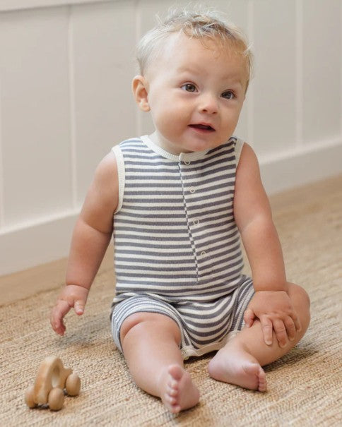Ocean Stripe Ribbed Henley Tank Romper