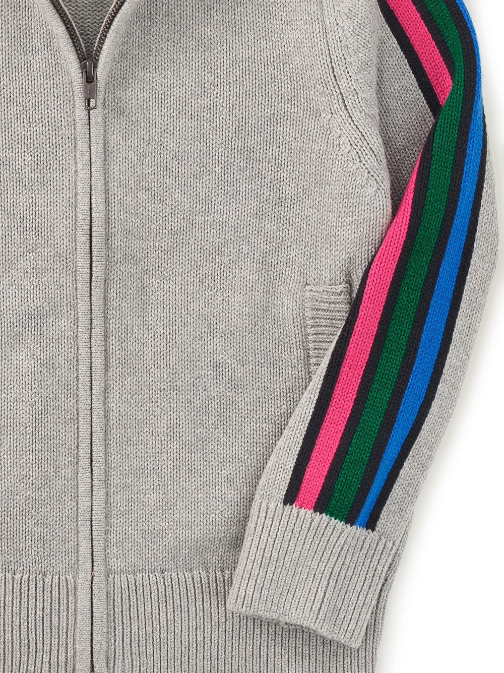 Heather Grey Stripe Sleeve Zip Sweater