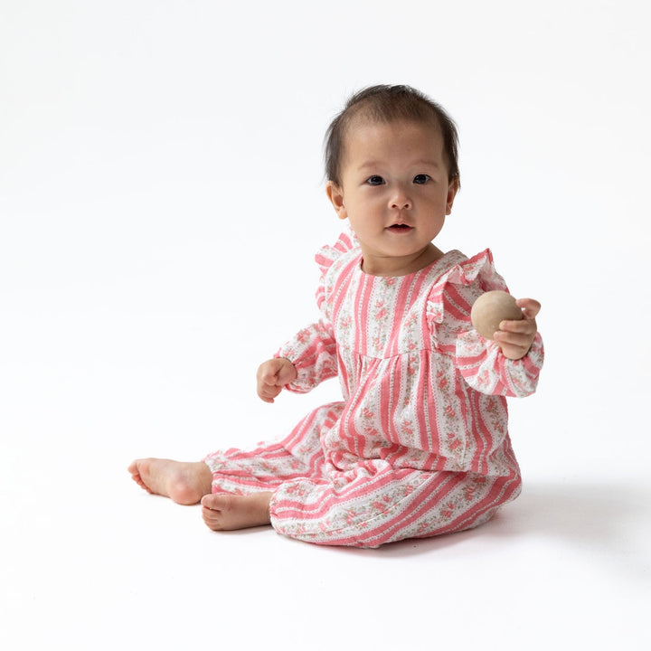 Ruffle Sleeve Romper - Suzie Floral Stripe