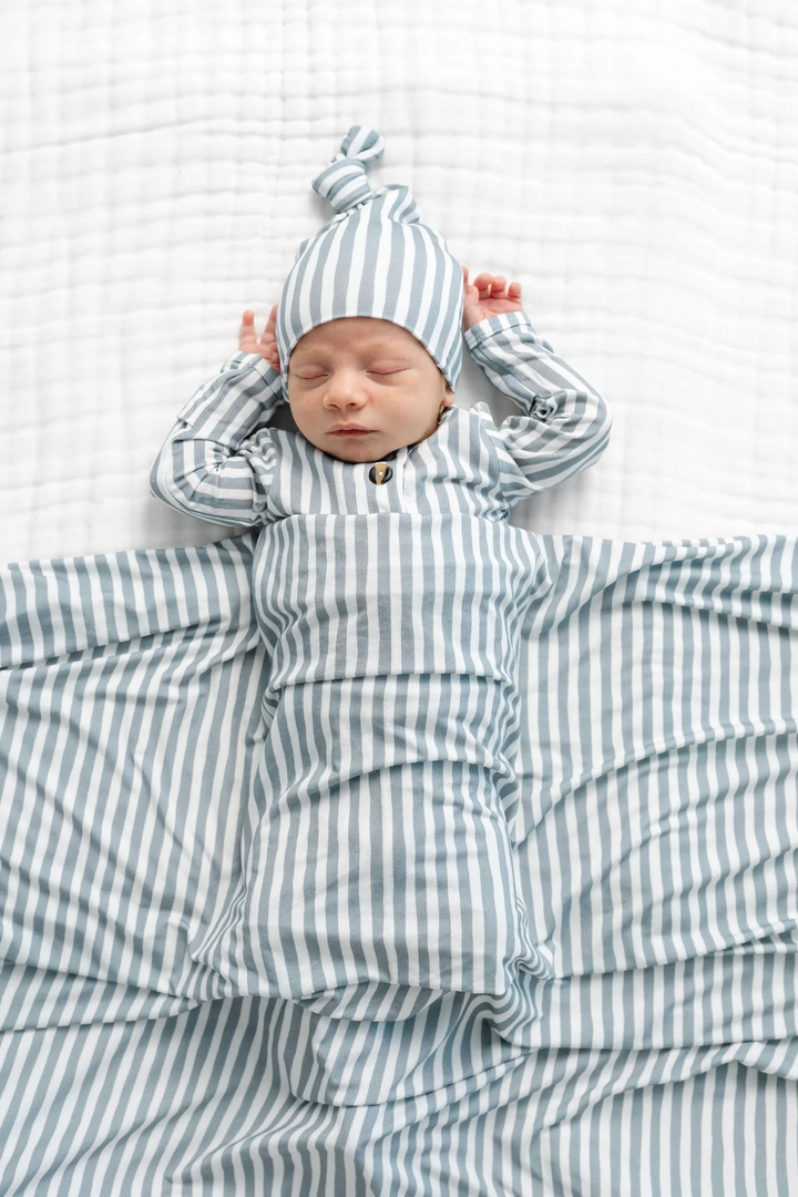 Tatum Blue Stripe Knotted Gown nb-3 months