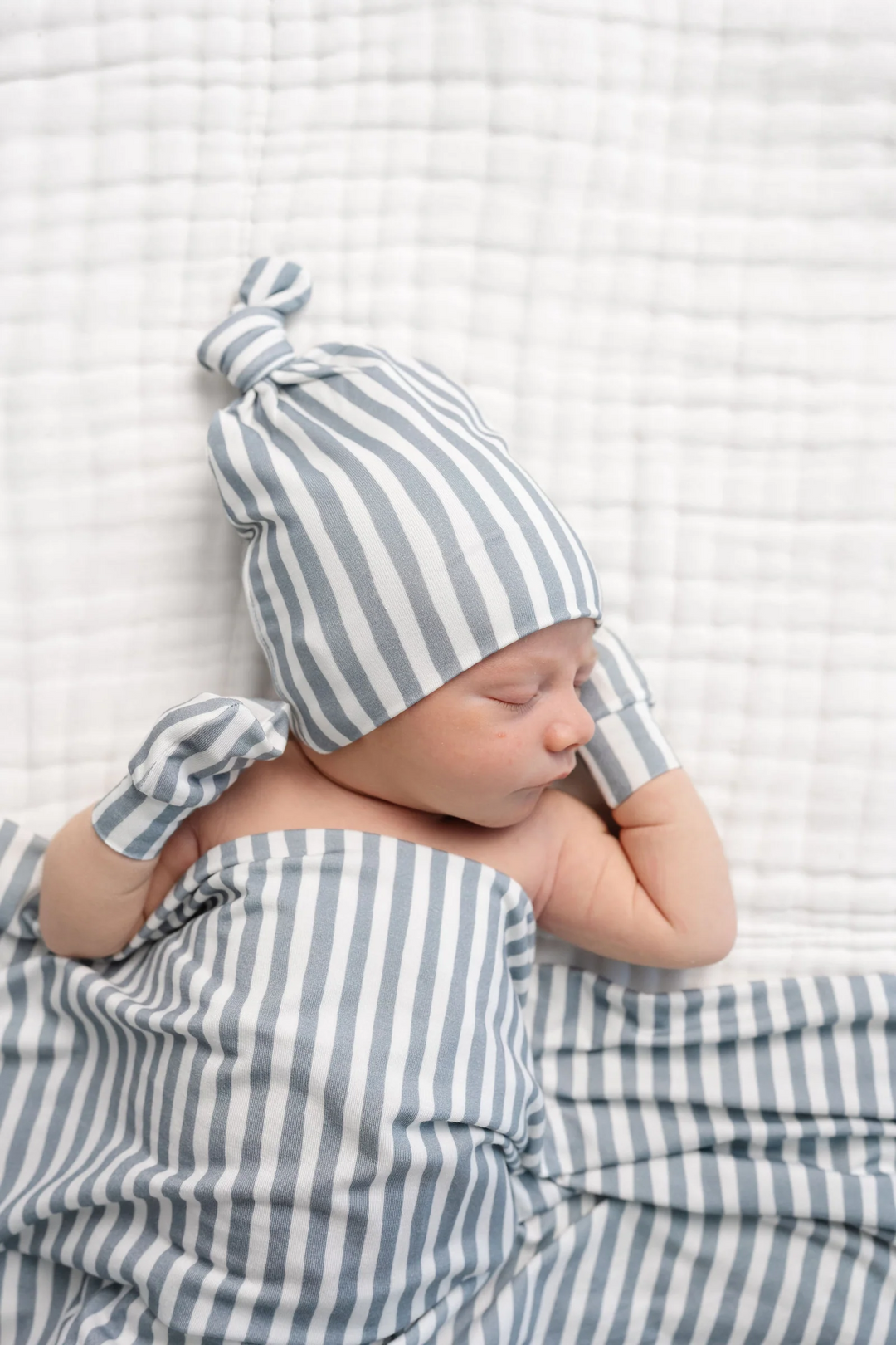 Tatum Blue Stripe Top Knot Hat nb-3 months
