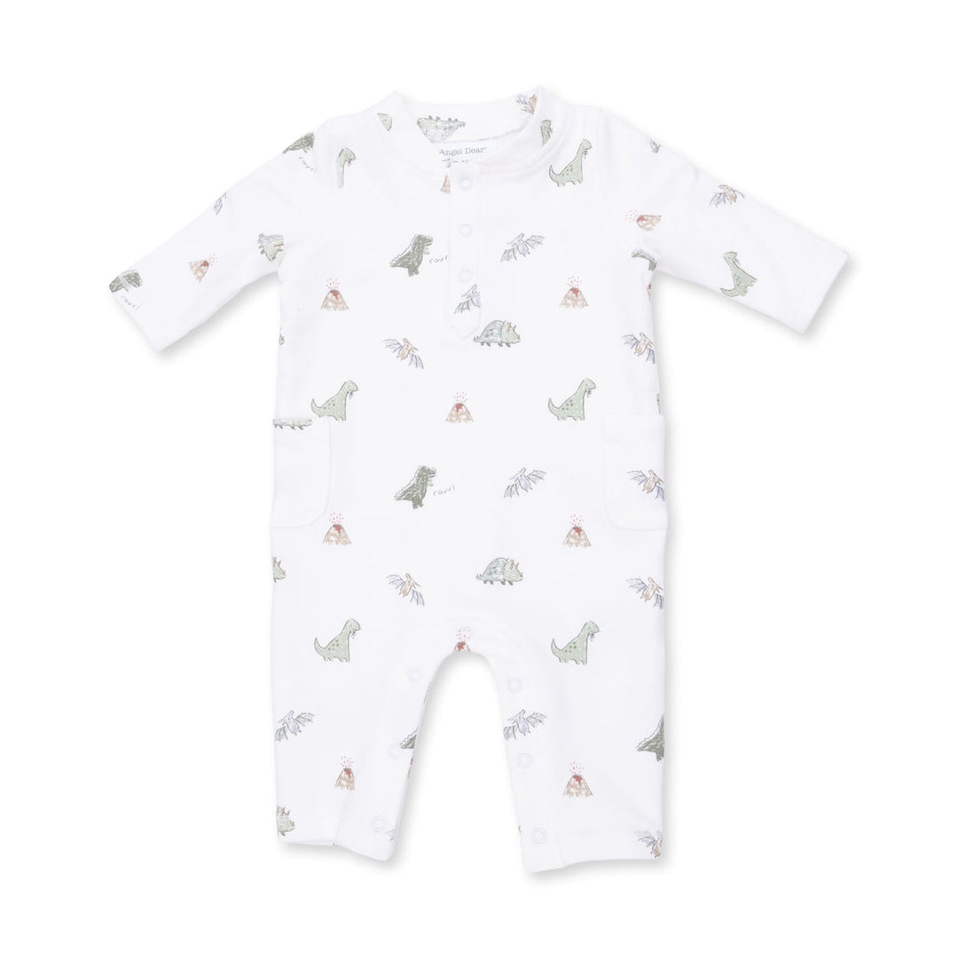 French Terry Romper - Off White Dinos