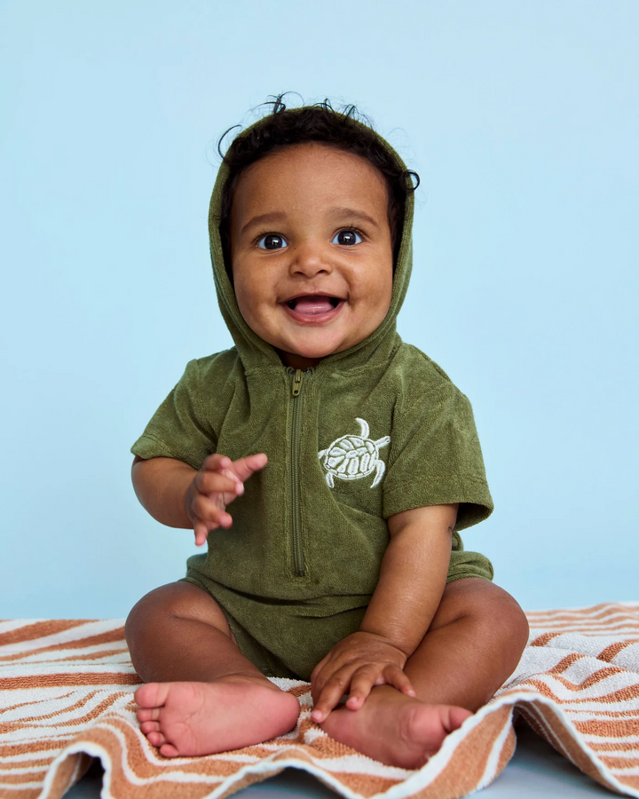 Sea Turtle Hooded Romper - Olive
