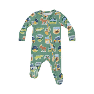 National Park Stickers 2 Way Zip Footed Romper