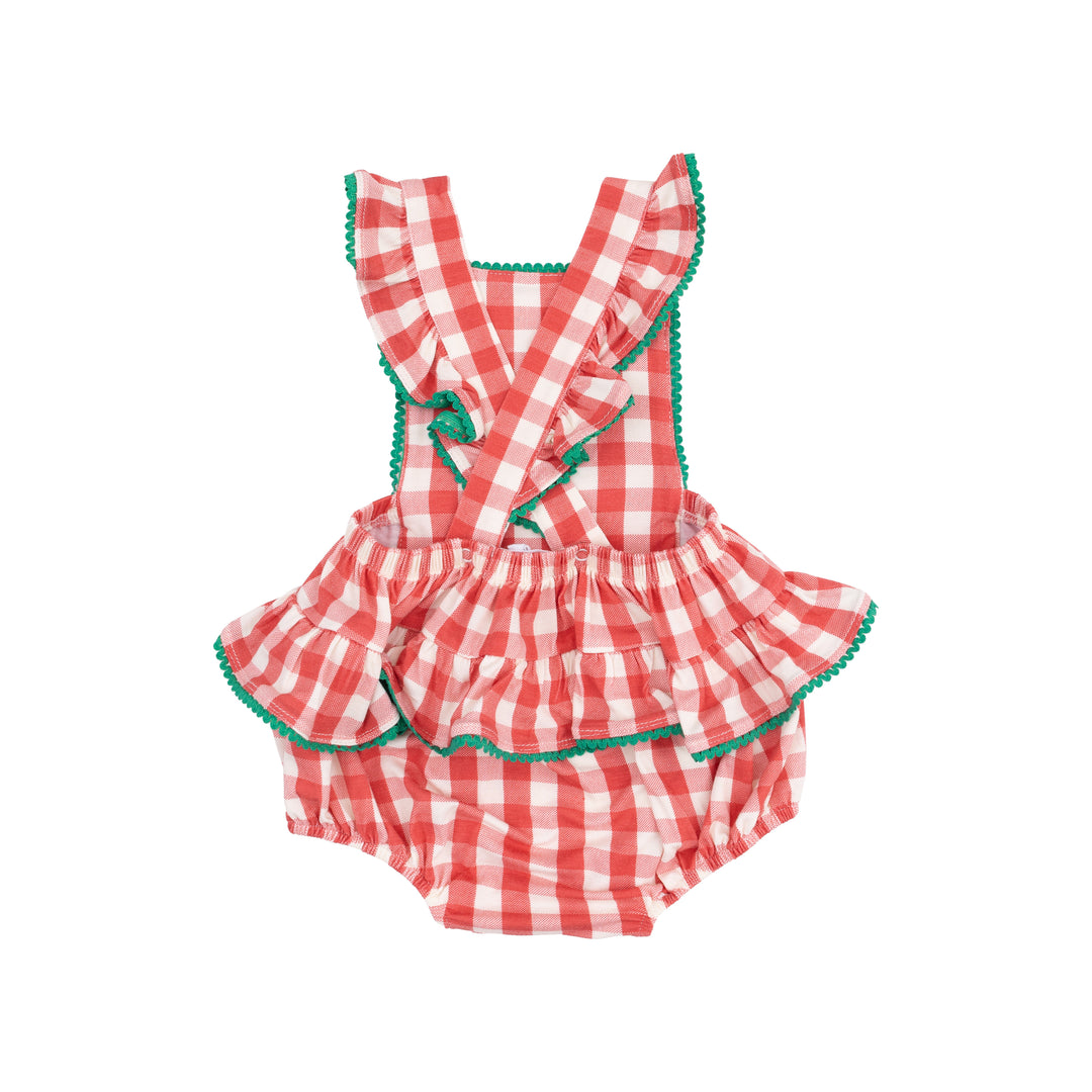 Strawberry Gingham Ric Rac Ruffle Sunsuit