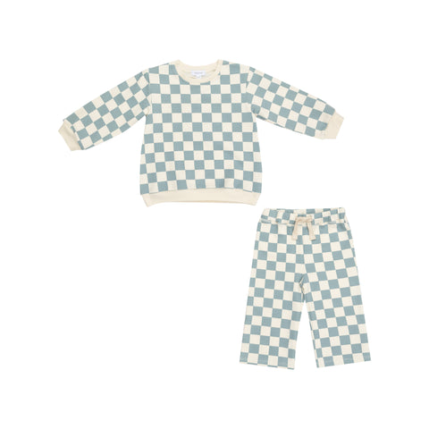 Gray Mist Check Sweatshirt+Wide Leg Pant Set