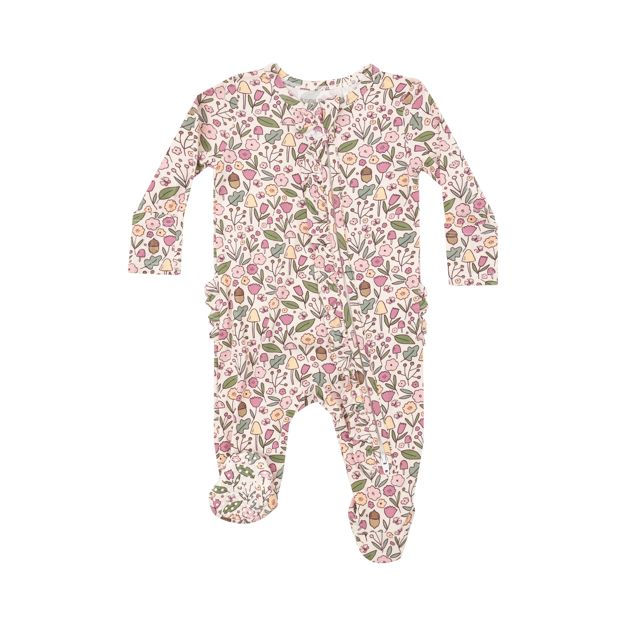 Acorn Floral Ruffle 2 Way Zip Footed Romper