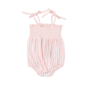 Pink Gingham Smocked Bubble Romper