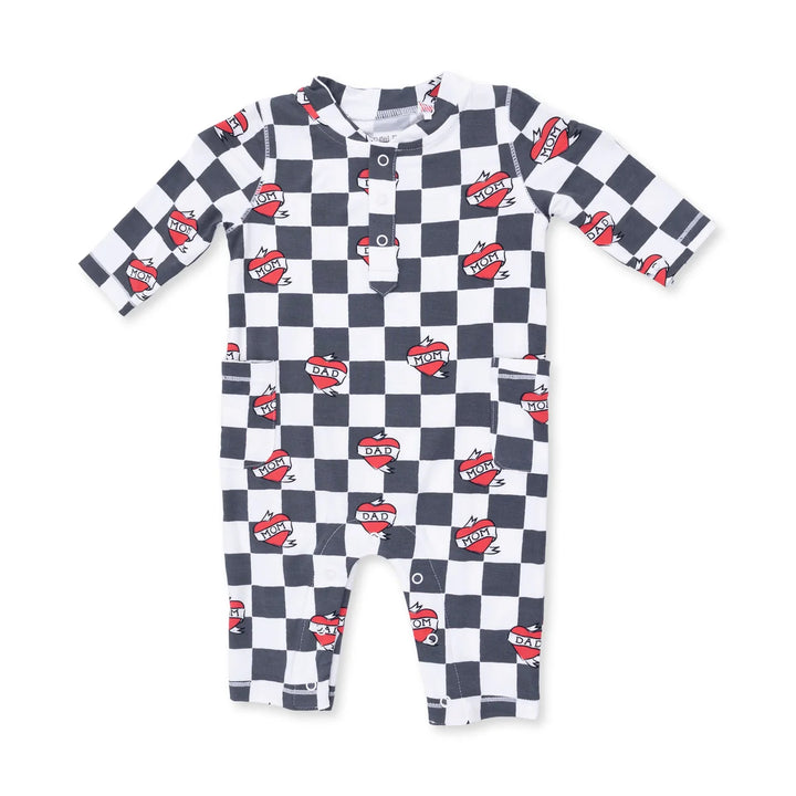 Uni Romper - Heart Tattoo Black Check