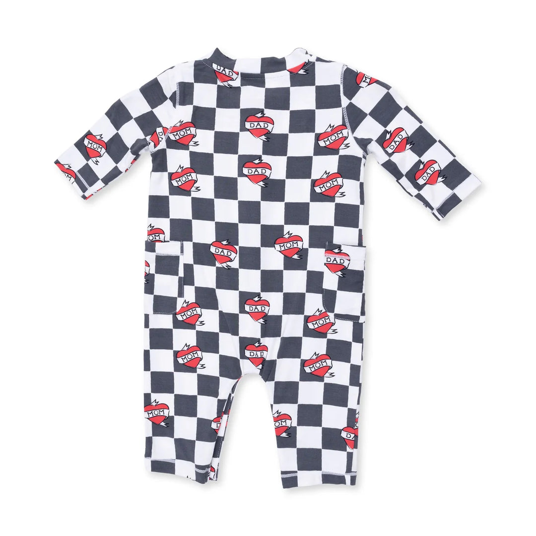 Uni Romper - Heart Tattoo Black Check