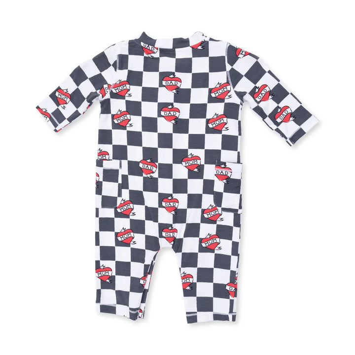 Uni Romper - Heart Tattoo Black Check