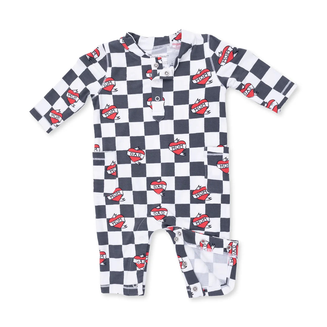 Uni Romper - Heart Tattoo Black Check