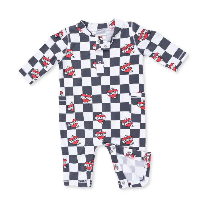 Uni Romper - Heart Tattoo Black Check