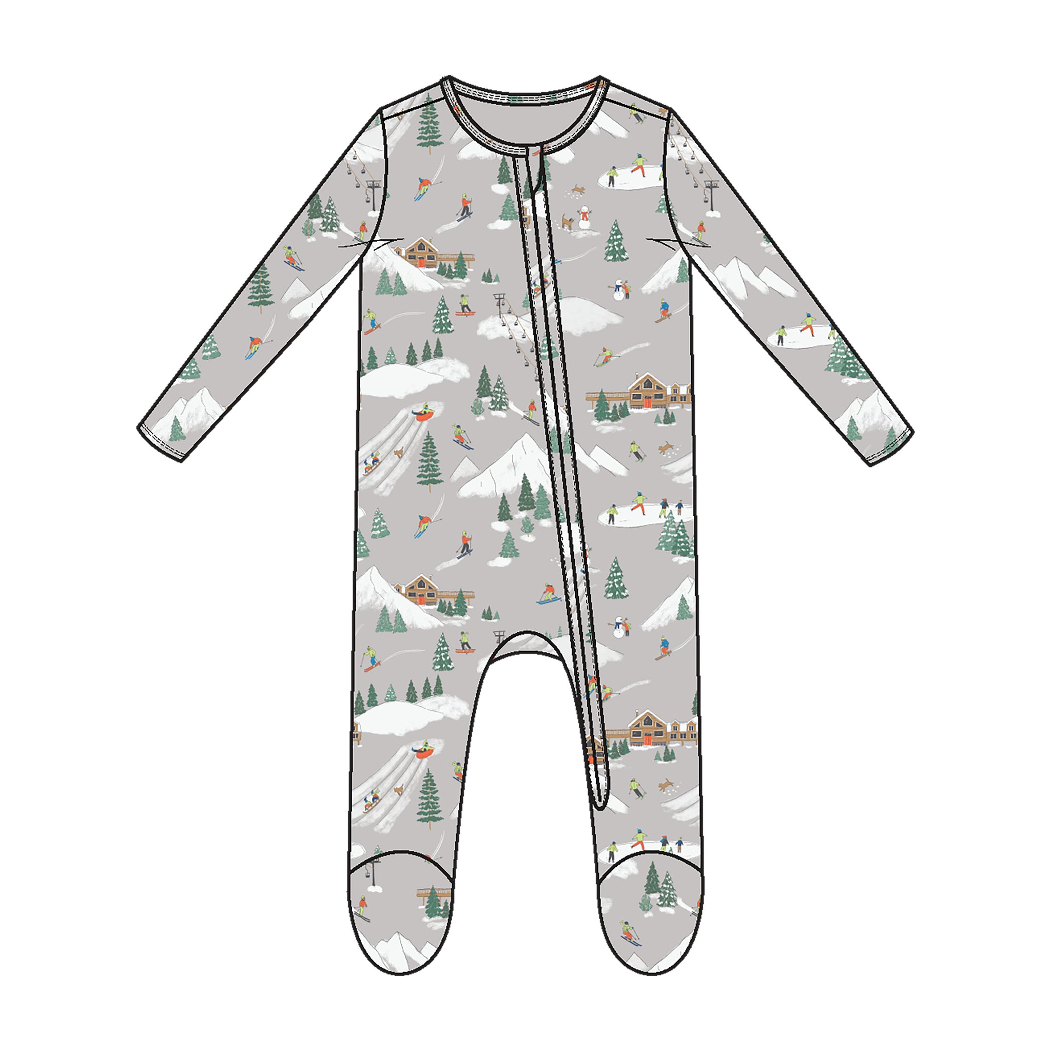 Winter Fun Skiers 2 Way Zipper Footed Romper